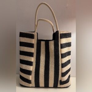 Kelly and Katie by DSW black and cream striped woven tote bag.